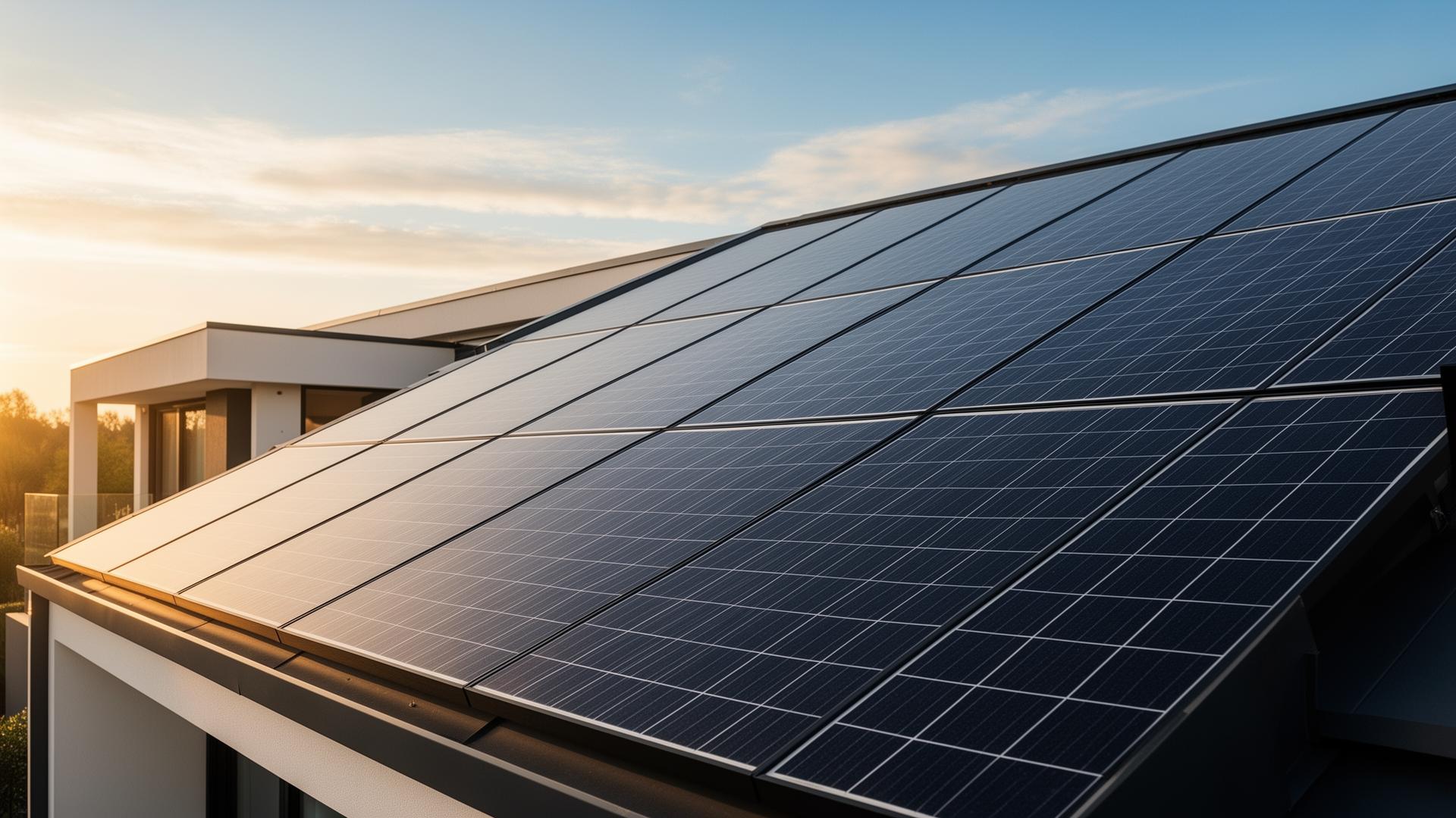 Pannelli fotovoltaici eleganti installati su tetto residenziale moderno